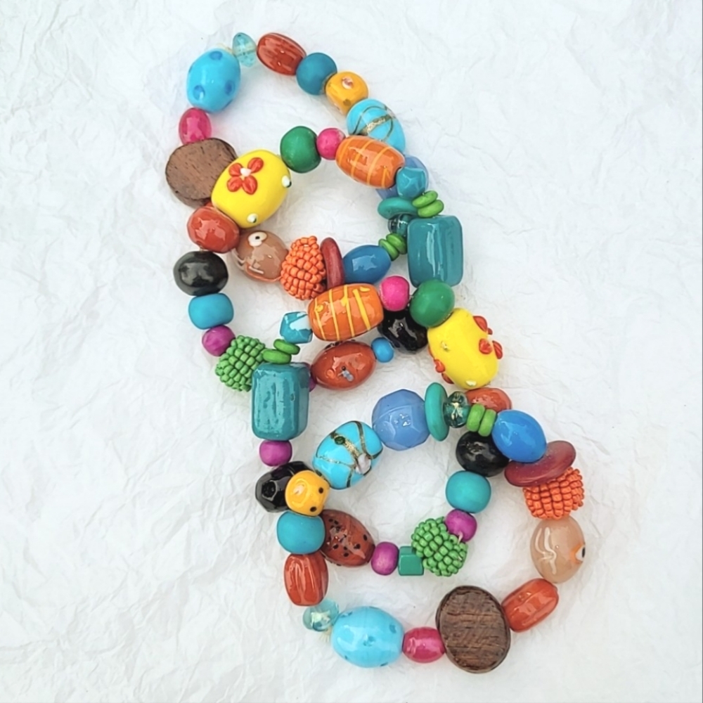 ART GLASS COLORFUL BEAD BRACELETS - LOT BUNDLE OF 4